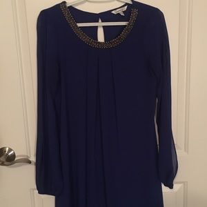 Blue, embellished long sleeve dress